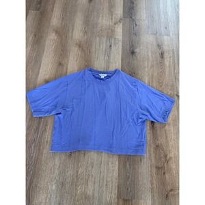 Athleta Cropped Short Sleeve Sweatshirt Womens Small Blue Purple Split Back Yoga